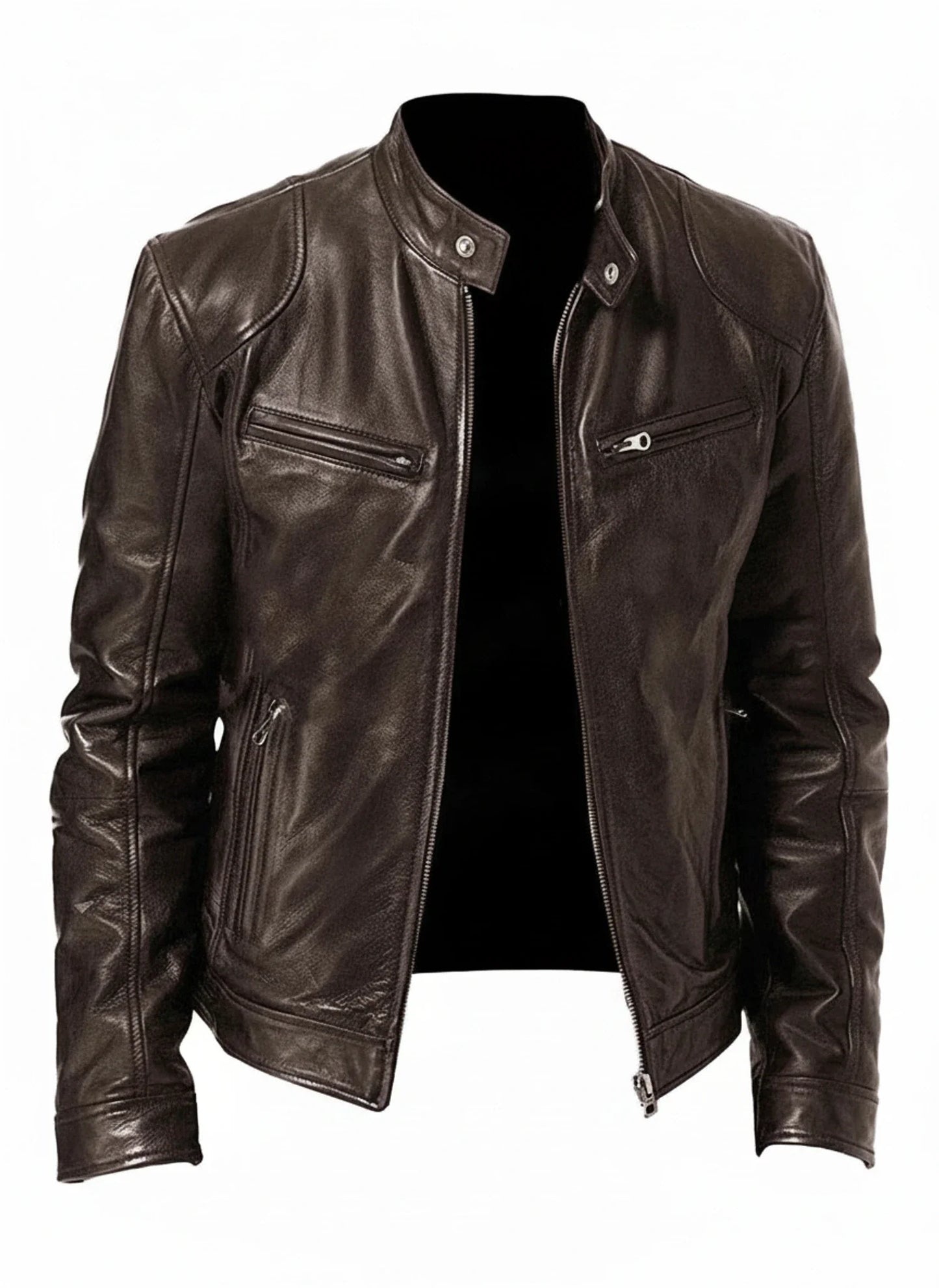 Men's Slim Fit Leather Racer Jacket - VibreMode