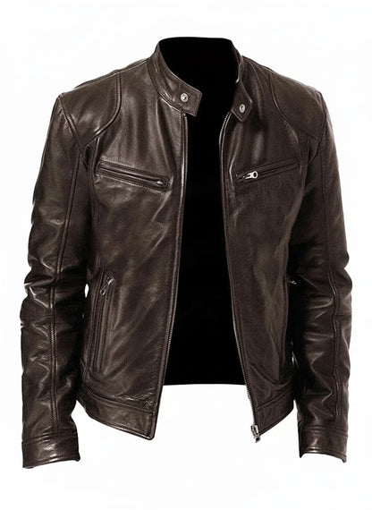 Men's Slim Fit Leather Racer Jacket - VibreMode