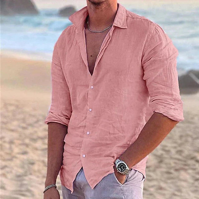 Men's Linen Blend Shirt Lightweight Beige - VibreMode