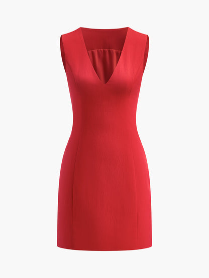 Women's Sleeveless V-Neck Mini Dress Fitted Summer