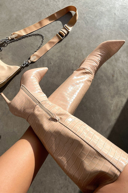 Women's Knee-High Pointed Toe Boots Heel Design