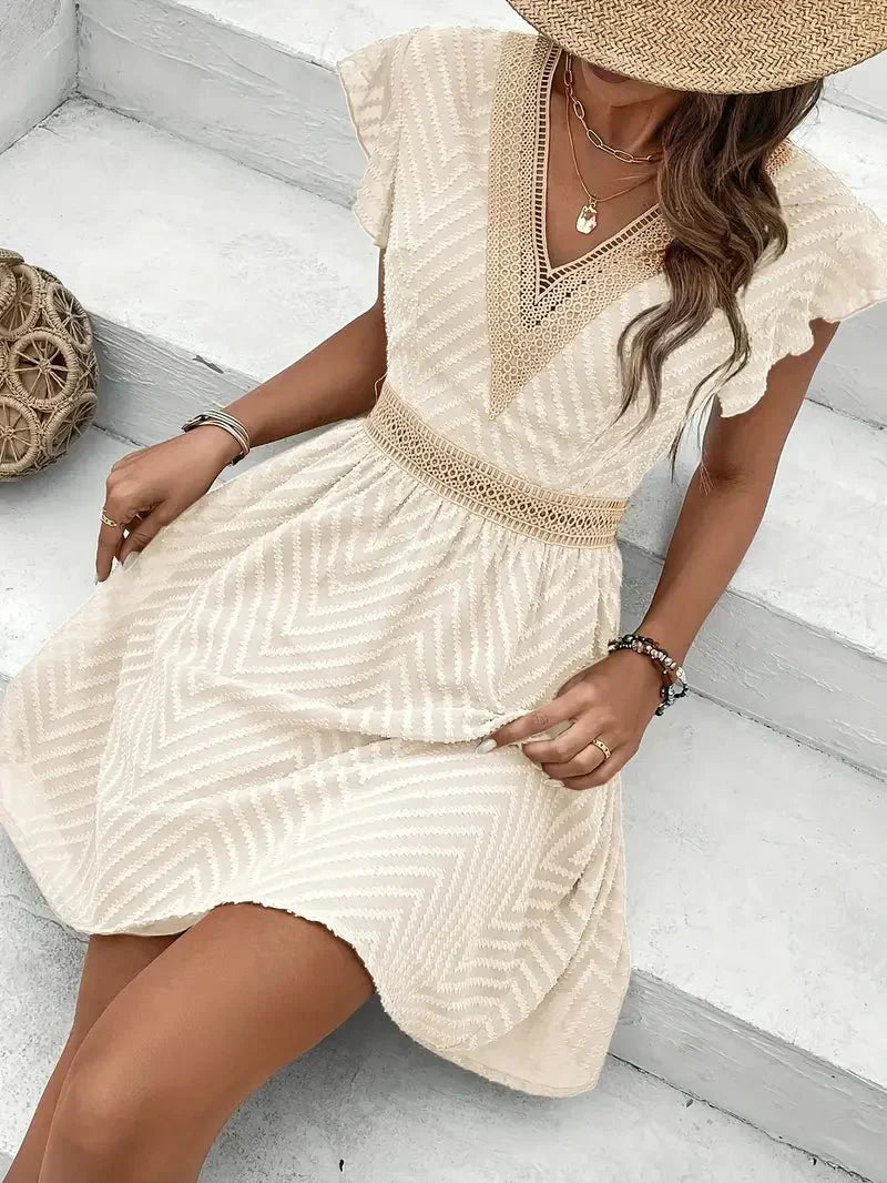 Women's V-Neck Casual Dress Decorative Trim
