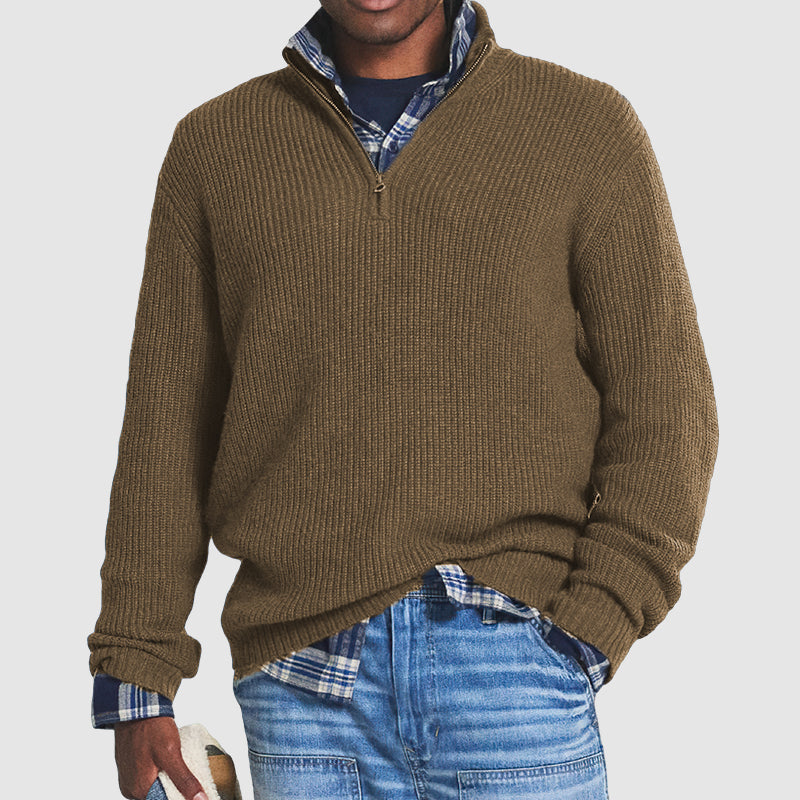 Men's Zip Neck Sweater Textured Design