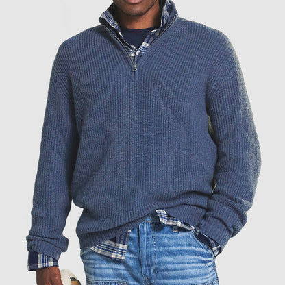 Men's Ribbed Knit Half-Zip Sweater Long Sleeves