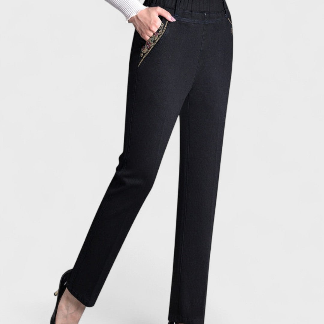 Women's Straight Leg Jeans Elastic Waist