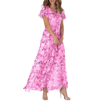 Women's Maxi Dress Floral Butterfly Sleeves