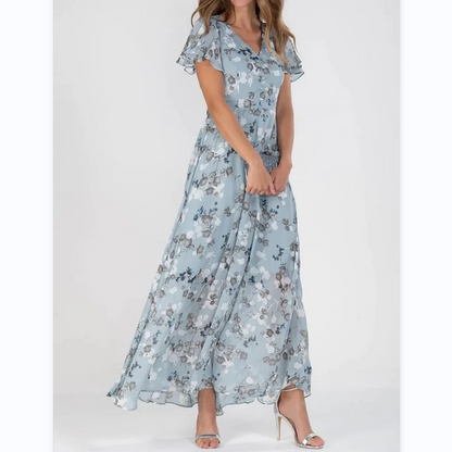 Women's Maxi Dress Floral Butterfly Sleeves - VibreMode