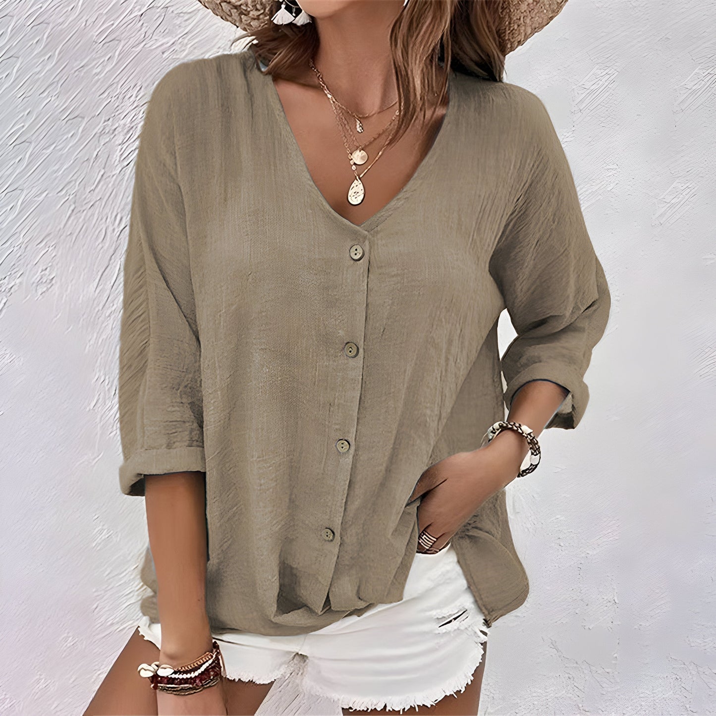Relaxed Fit V Neck Women's Casual Blouse