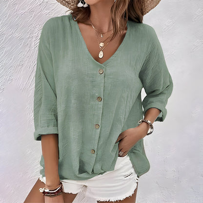 Women's Relaxed Fit Button Up Blouse - VibreMode