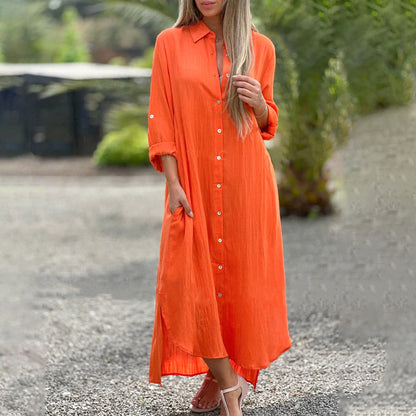 Relaxed Fit Women's Button Front Maxi Dress