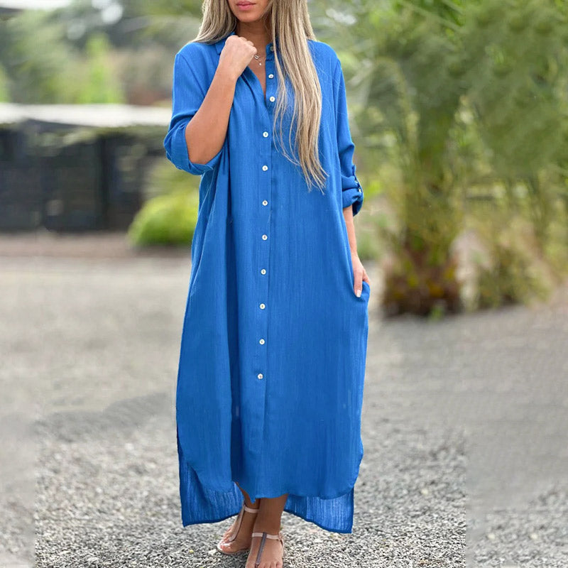 Women's Maxi Shirt Dress Cotton Button-Down