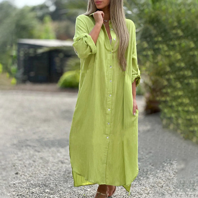 Women's Maxi Shirt Dress Cotton Button-Down