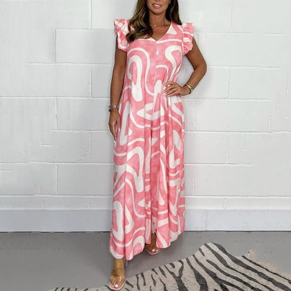 Fashionable V-Neck Ruffle Jumpsuit for Women