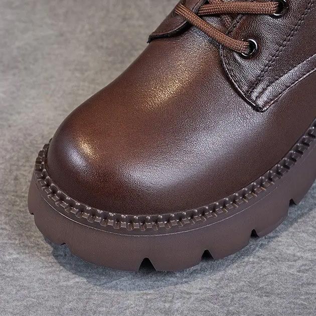 Women's Lace Up Mid Ankle Boots Chunky Sole