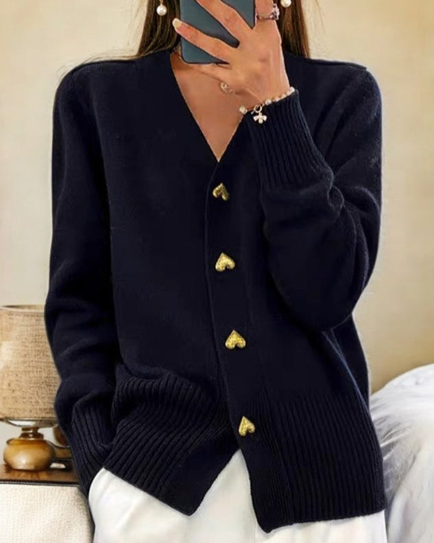 Women's Long Sleeve Cardigan Button Front Straight Cut