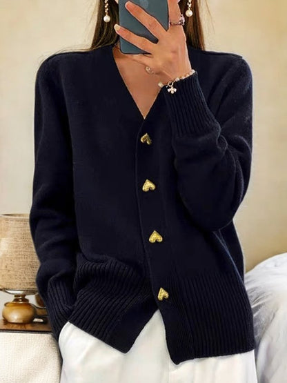 Women's Wool Cardigan Warm Button Front Beige - VibreMode