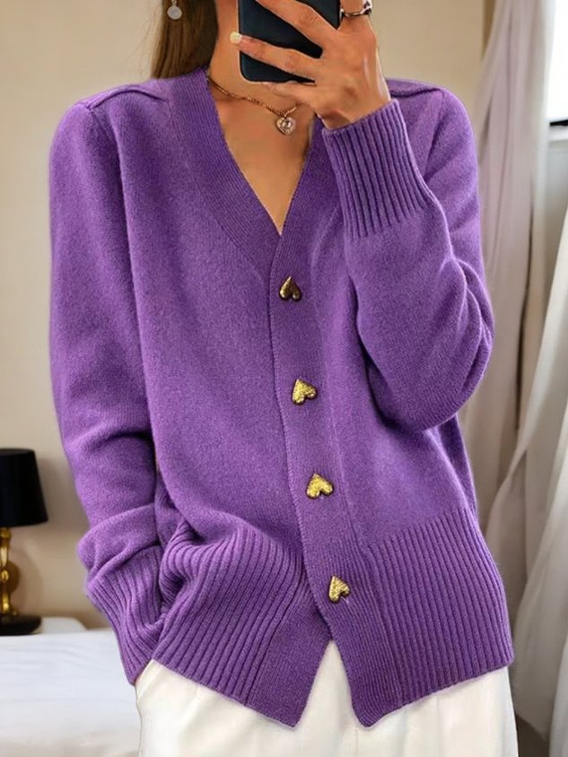 Women's Wool Cardigan Warm Button Front Beige