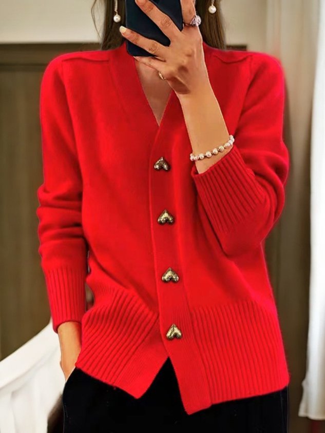 Women's Wool Cardigan Warm Button Front Beige