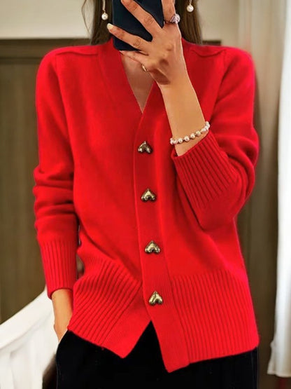 Women's Wool Cardigan Warm Button Front Beige