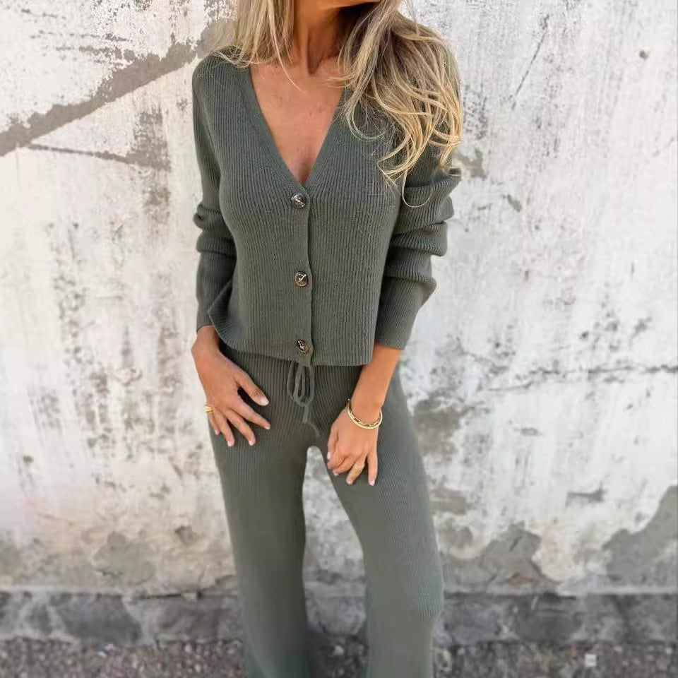 Women's Cardigan Pants Set Straight Leg