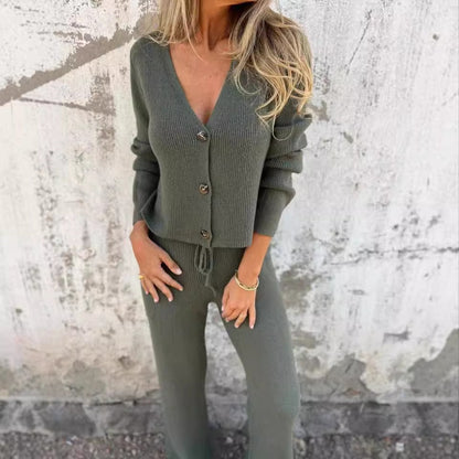 Women's Cardigan Pants Set Straight Leg