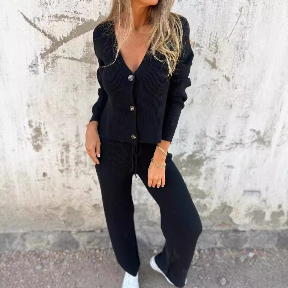 Women's Cardigan Pants Set Straight Leg