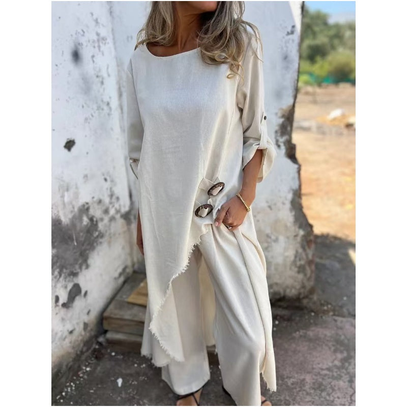 Women's Asymmetric Hem And Pants Set