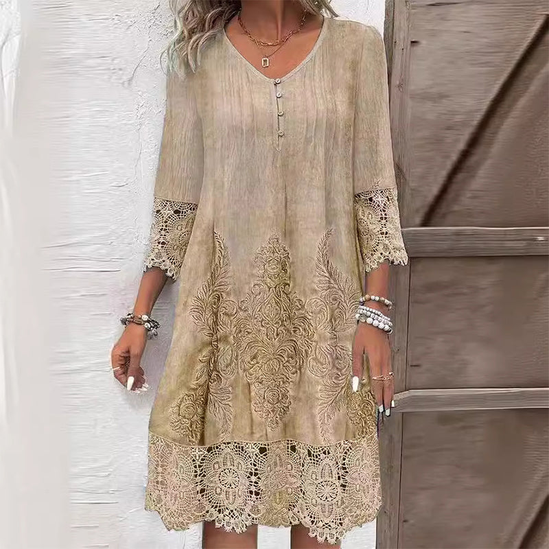 Women's Embroidered V-Neck Midi Dress