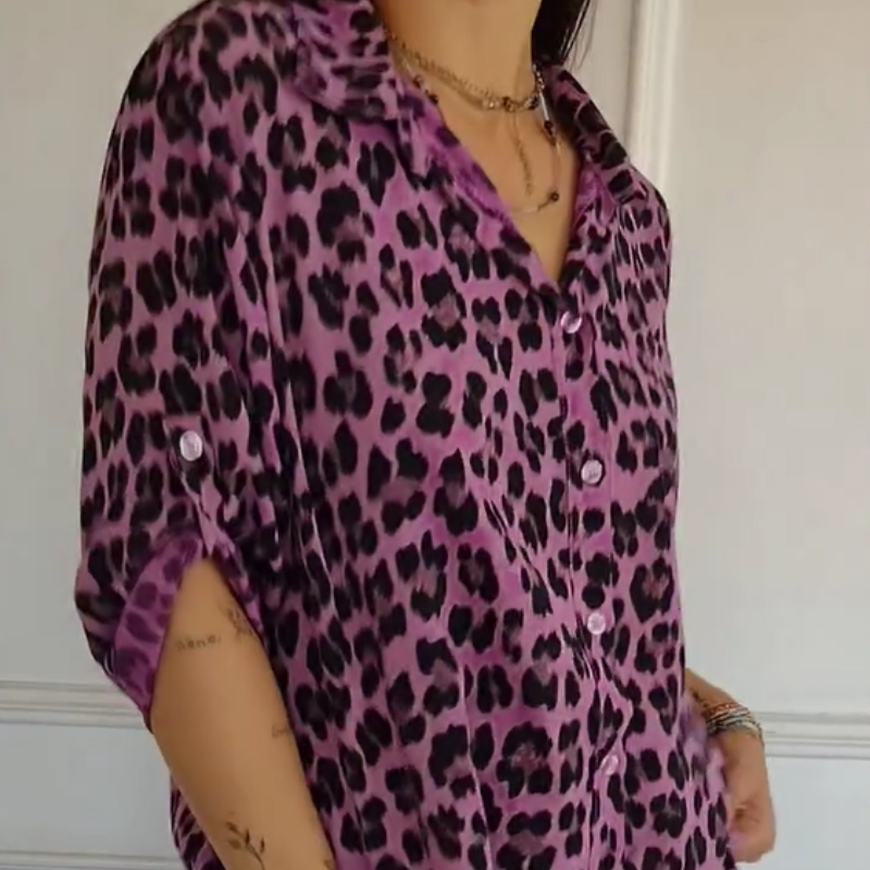 Women's Leopard Print V-Neck Blouse