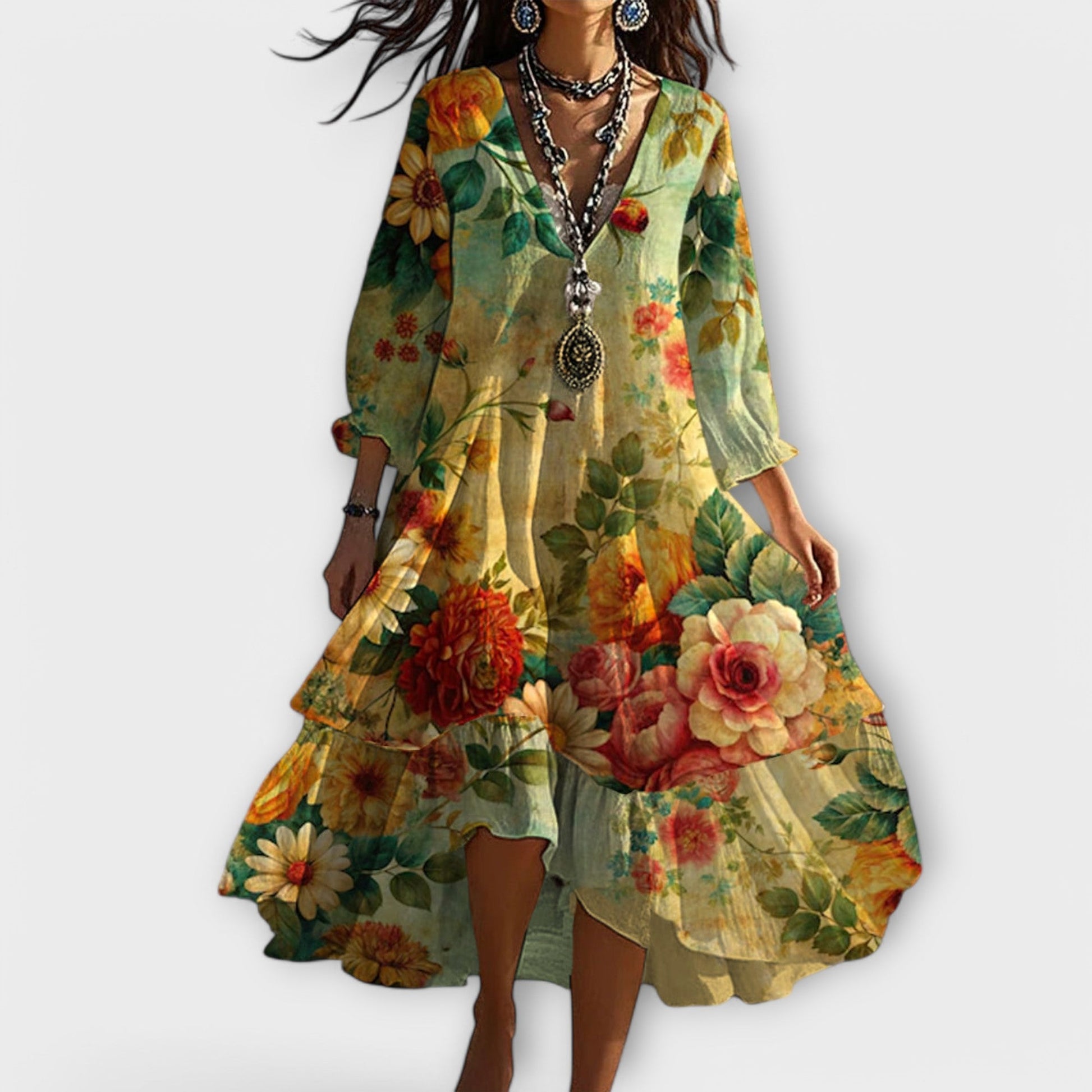 Classic Floral V-Neck Sundress for Women - VibreMode