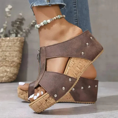 Comfortable Arch Support Wedge Sandals with Zip Closure