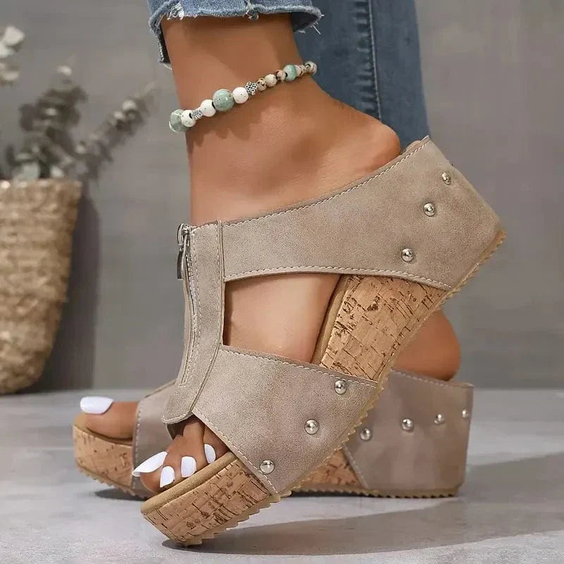 Comfortable Arch Support Wedge Sandals with Zip Closure