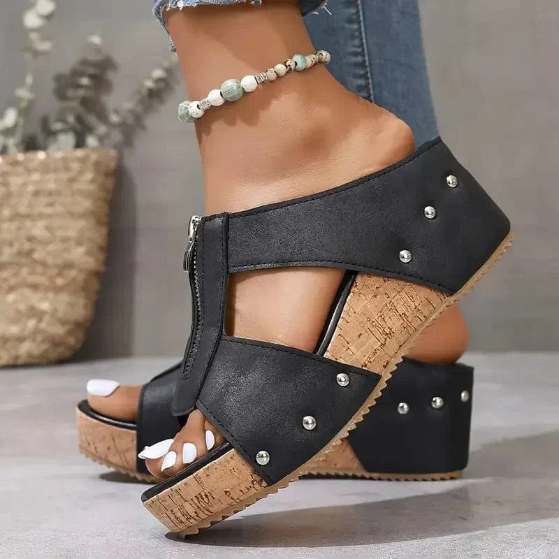 Comfortable Arch Support Wedge Sandals with Zip Closure