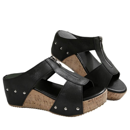 Comfortable Arch Support Wedge Sandals with Zip Closure