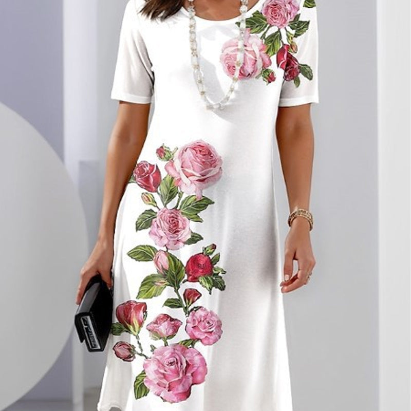 Women's Floral Midi Dress Short Sleeves - VibreMode