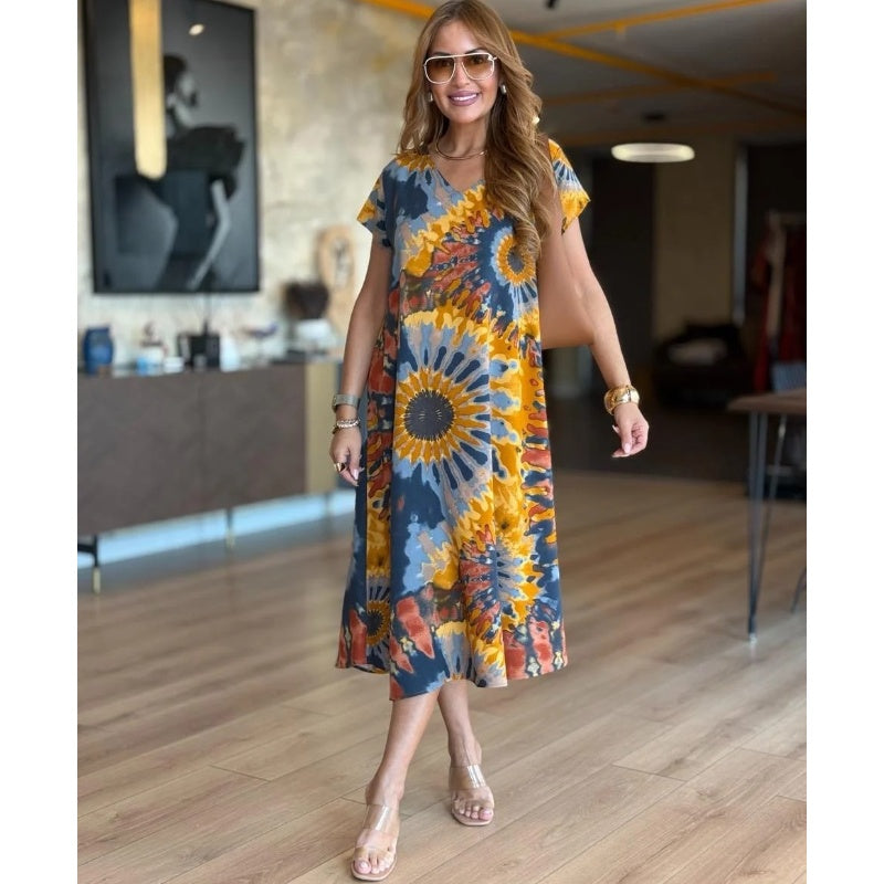 Relaxed Fit Floral Long Sleeve Maxi Dress - VibreMode