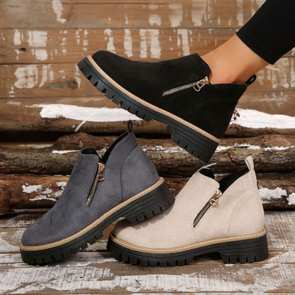 Thick Buckle Low Heel Boots