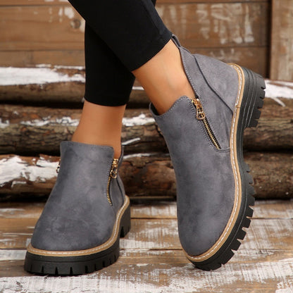 Thick Buckle Low Heel Boots