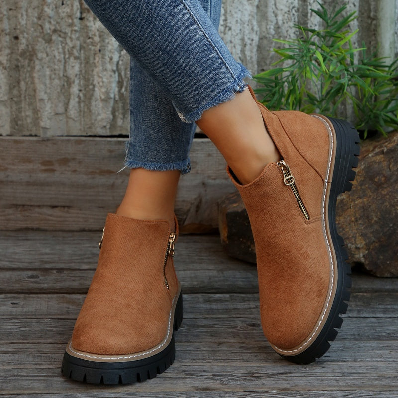Thick Buckle Low Heel Boots