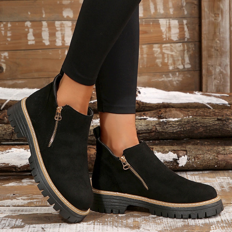 Thick Buckle Low Heel Boots