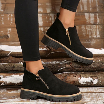 Thick Buckle Low Heel Boots