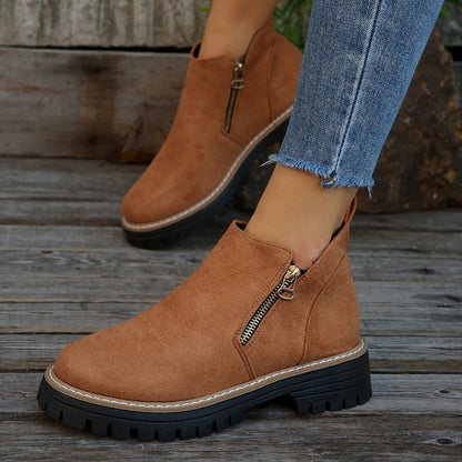 Thick Buckle Low Heel Boots