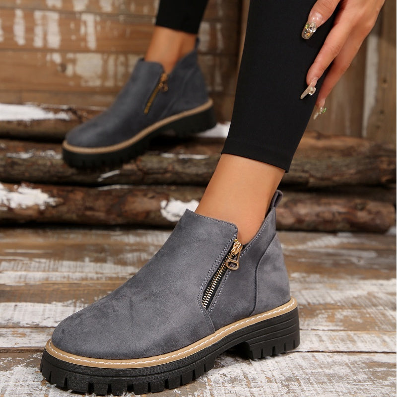 Thick Buckle Low Heel Boots
