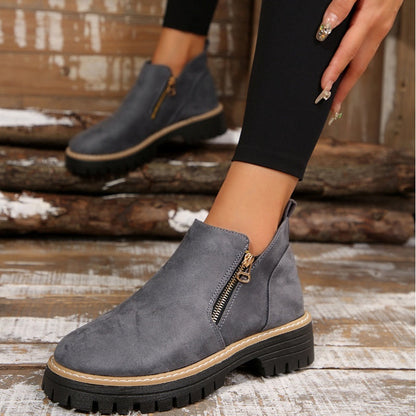 Thick Buckle Low Heel Boots