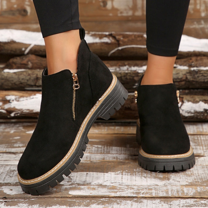 Thick Buckle Low Heel Boots
