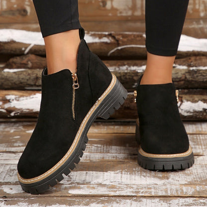 Thick Buckle Low Heel Boots
