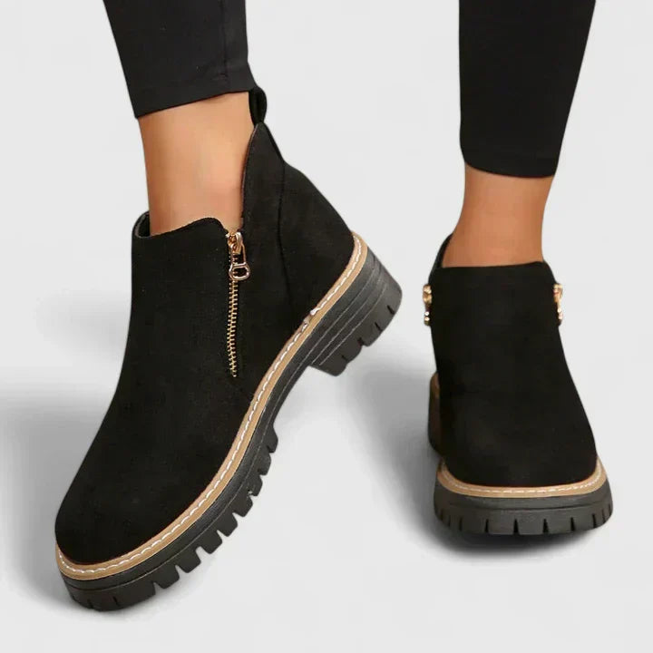 Thick Buckle Low Heel Boots