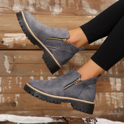 Thick Buckle Low Heel Boots