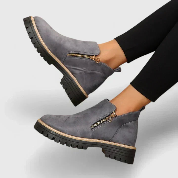 Thick Buckle Low Heel Boots