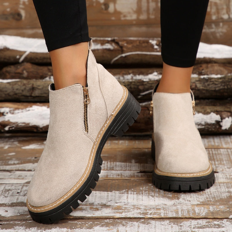 Thick Buckle Low Heel Boots